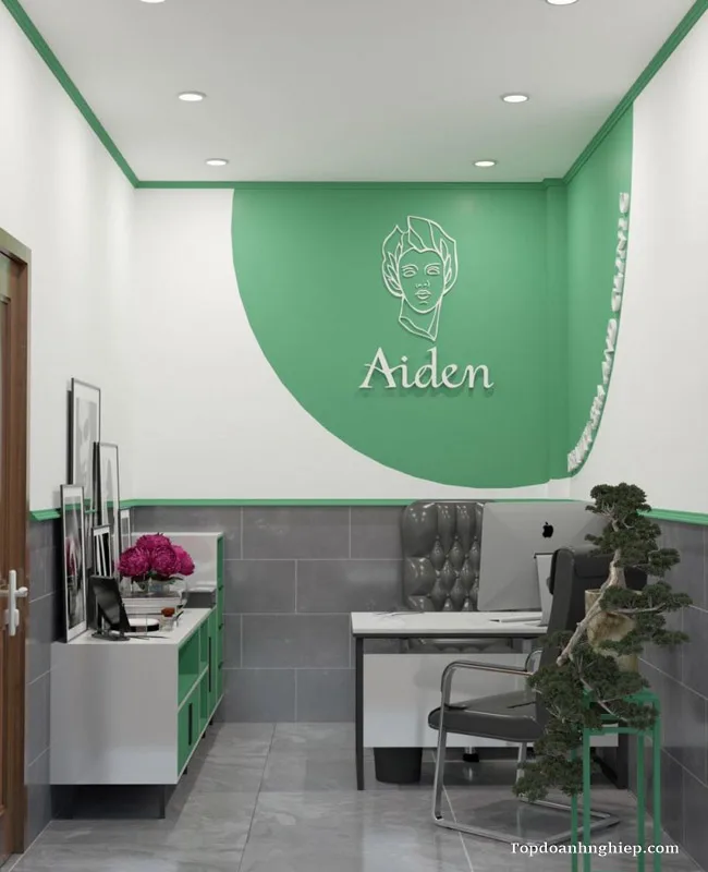 Khu vực quầy lễ tân sang trọng, gọn gàng của Aiden Beauty Spa & Clinic