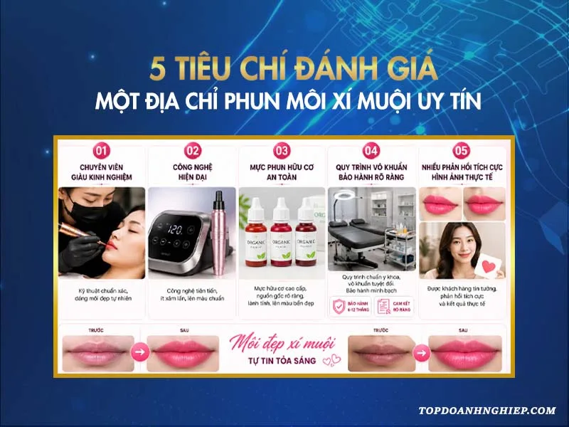 Bảng tổng hợp 5 tiêu chí quan trọng giúp khách hàng lựa chọn địa chỉ phun môi xí muội uy tín.