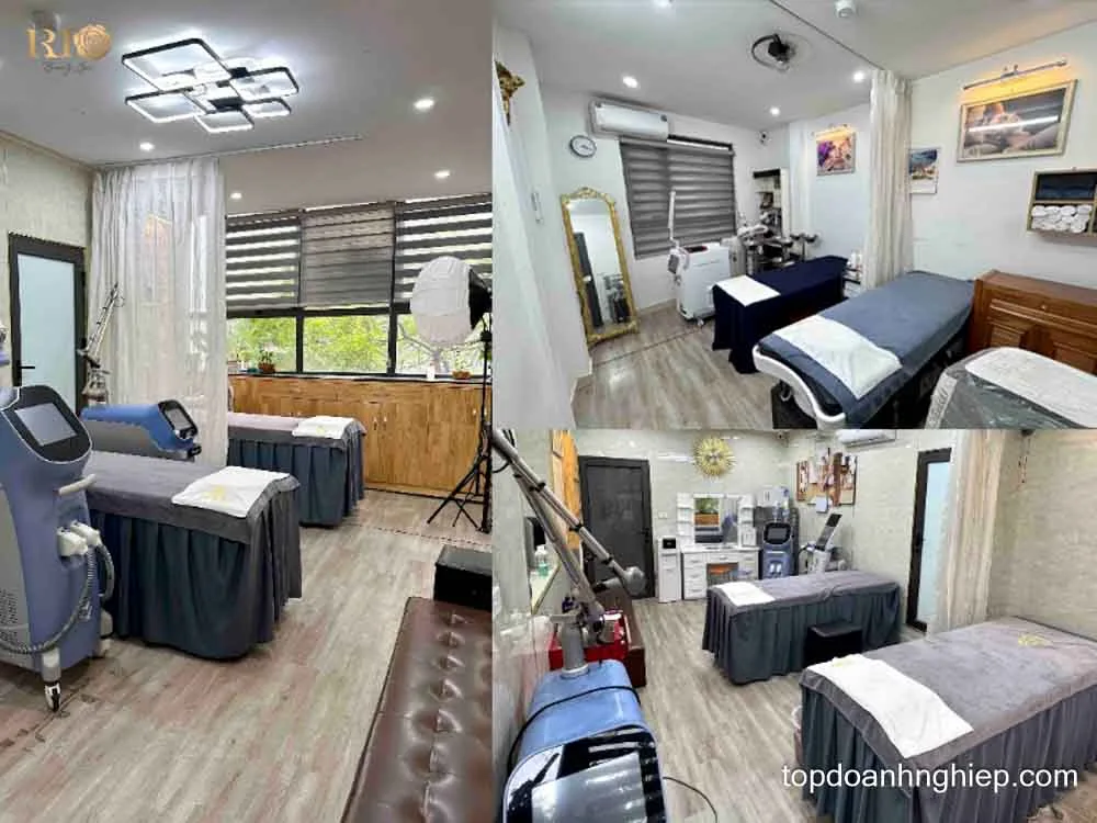 Multi-angle interior views of private treatment rooms equipped with advanced aesthetic laser machinery at Rio Beauty Spa